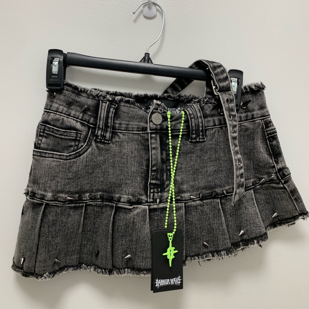 NWT Dolls Kill Darker Wavs Asymmetrical Spiked Mini Skirt Sz Small